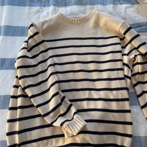 Brandy Melville Cream and Black Crewneck Sweater